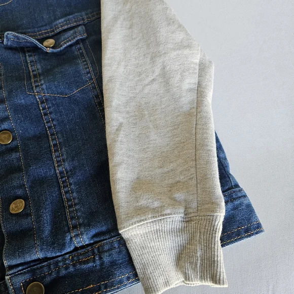 Kids Denim Hooded Jacket - Blue and Light Gray - Picture 12 of 16